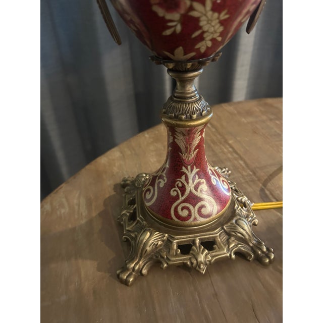 Metal Pristine Mid 20th Century Japanese Moriage Porcelain & Brass Tall Lamps For Sale - Image 7 of 13