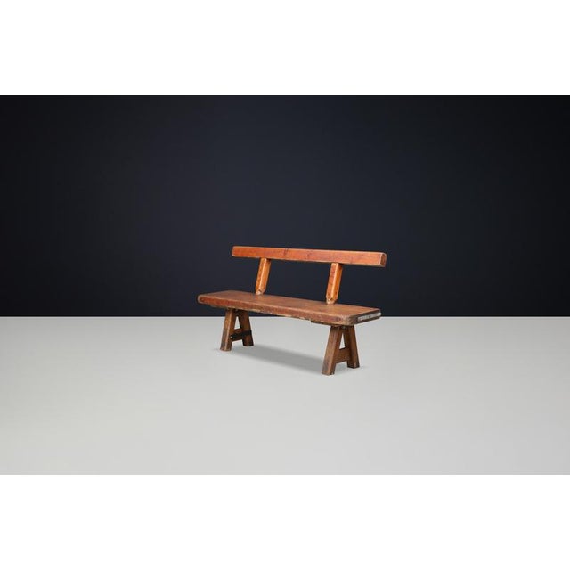1950s Large Brutalist Pine Bench attributed to Mobichalet, Belgium, 1950s For Sale - Image 5 of 10