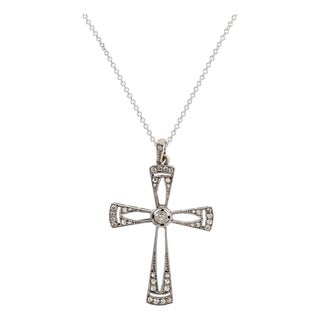 1920s Art Deco Diamond 14k Yellow Gold and Platinum Cross Pendant Necklace For Sale