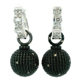Convertible 5 Carat Black and White Diamond 18k Gold Ball Earrings, Pair For Sale