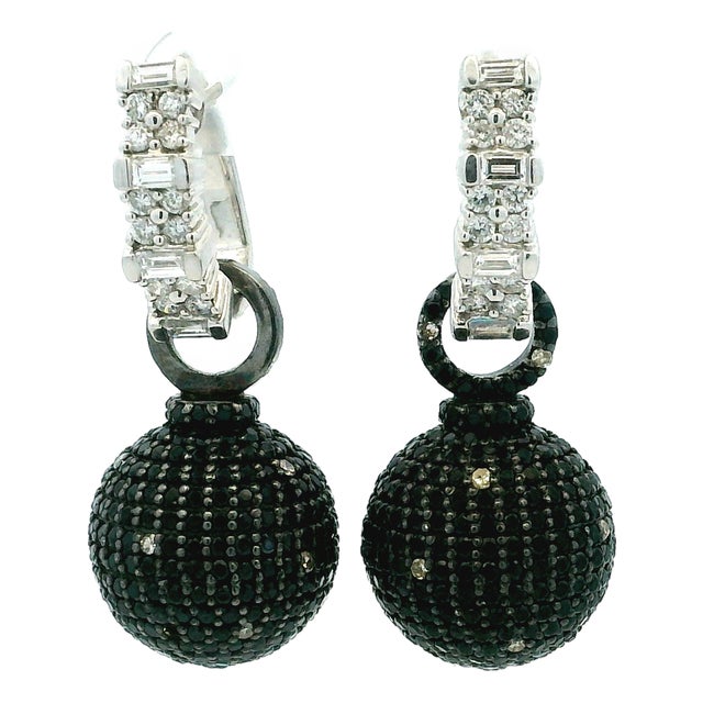 Convertible 5 Carat Black and White Diamond 18k Gold Ball Earrings, Pair For Sale