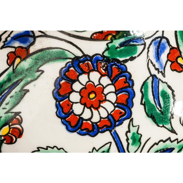 Vintage Mediterranean Hand Painted Colorful Rhodish Floral Pattern Ceramic Vase For Sale In New York - Image 6 of 11