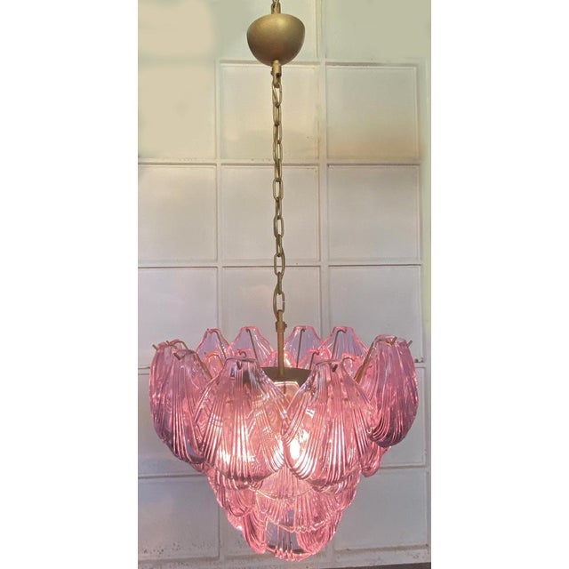 Metal Italian Pink Shell Chandelier, Murano For Sale - Image 7 of 18