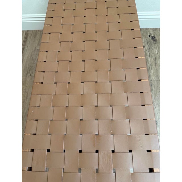 2020s Attributed to Union Home Cove Brown Leather Bench in Recycled Teak For Sale - Image 5 of 8