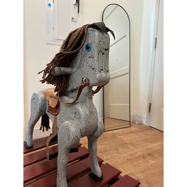 Mid 20th Century Large Vintage Folk Art Wooden Rocking Horse For Sale - Image 5 of 8