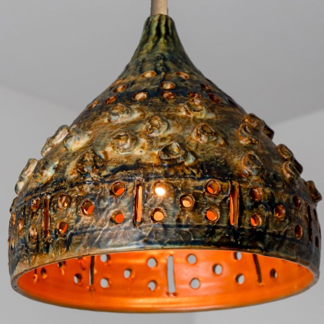 Brown Green Ceramic Pendant Light, Denmark, 1970 For Sale - Image 6 of 18