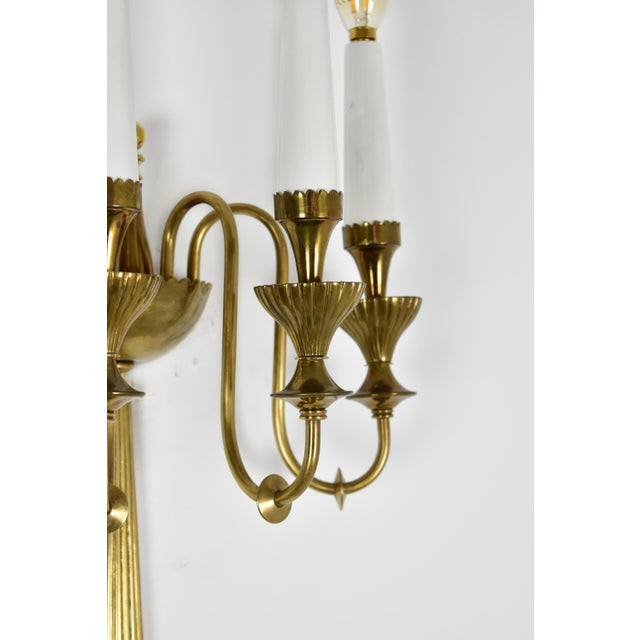 Metal Pair of Four-Light Italian Brass Candelabra Sconces, 1940s For Sale - Image 7 of 9