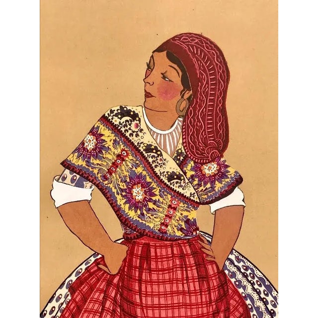 Vintage French Regional Costume Print 1929 Woman From Nice France For Sale - Image 4 of 6