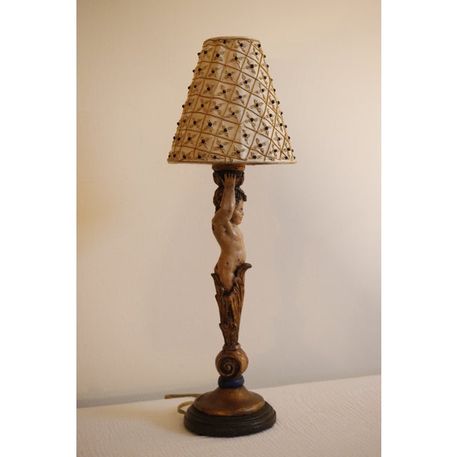 Figural Sculpture Cherub Lamp With Original Beaded Shade, Signed by Marco For Sale - Image 14 of 17