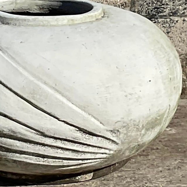 Vintage White Deco Style Cement Planter With Ridges For Sale - Image 11 of 12