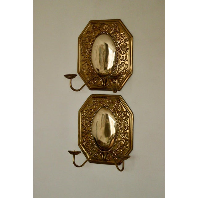 Metal Mid-Century Swedish Octagonal Brass Double Arm Sconces, Set of 2 For Sale - Image 7 of 18