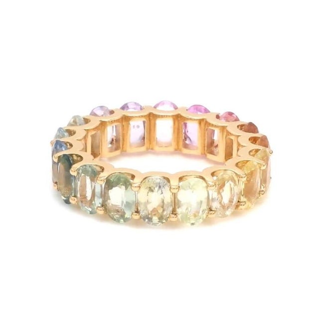 Natural 10.18 cts rainbow sapphire band ring in 18k gold For Sale - Image 14 of 18