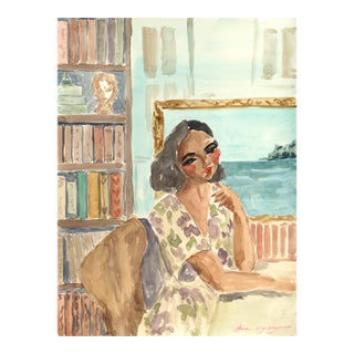 Shop Keeper - Original Abstract Feminine Watercolor Still Life Painting on Paper by Ama Liyanage For Sale