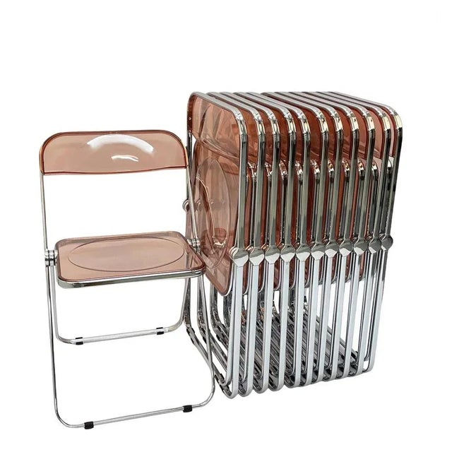 Italian Pink Acrylic Glass Folding Chairs by Giancarlo Piretti for Castelli / Anonima Castelli, Set of 12 For Sale - Image 14 of 18
