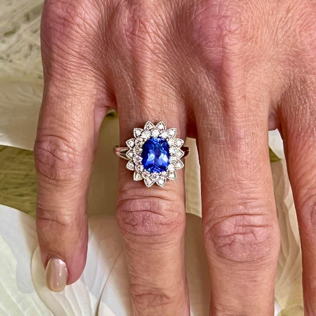 Blue Natural Tanzanite Diamond Ring 6.5 14k W Gold 2.61 TCW Certified For Sale - Image 8 of 14