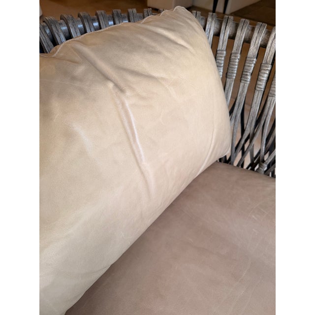 Arteriors Taupe Leather and Rattan Lounge Chair For Sale In West Palm - Image 6 of 7
