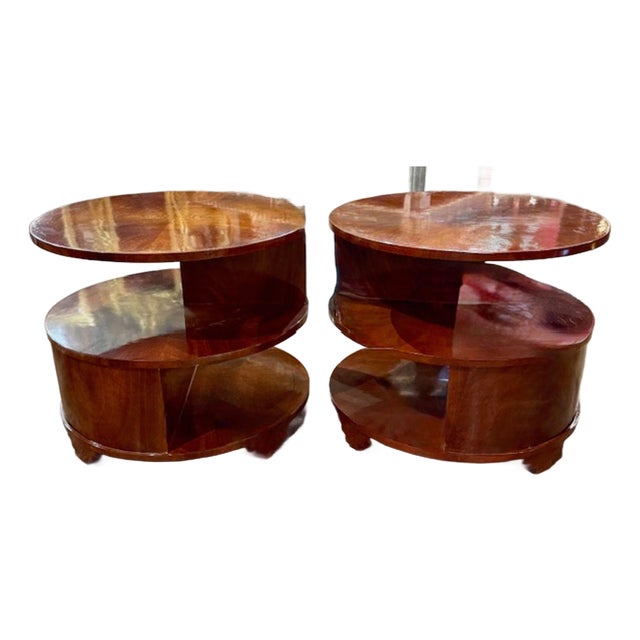 Pair of Italian Art Deco Style Walnut Side Tables For Sale