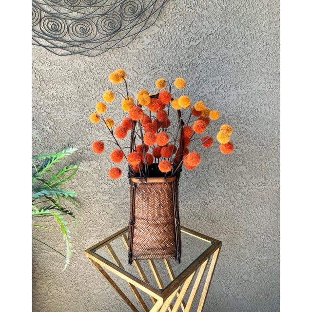 Burnt Umber Stylish Mid 20th-Century Arched Tri-Handled Ikebana-Inspired Hanakago (花籠) Basket For Sale - Image 8 of 15