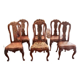 Set of Six Dining Chairs With Leather Seats, Portuguese or Spanish Rococo, 18th Century For Sale