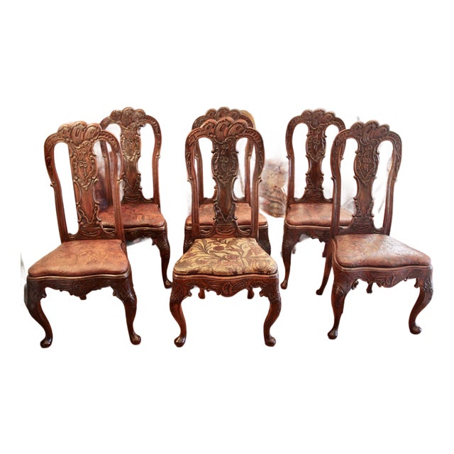 Set of Six Dining Chairs With Leather Seats, Portuguese or Spanish Rococo, 18th Century For Sale