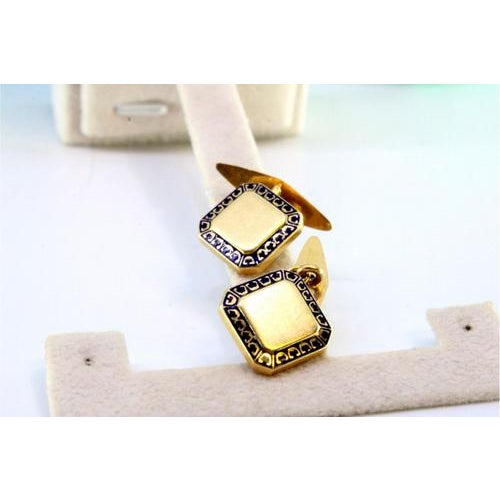 Yellow Gold Cufflinks with Enamelled Applications, Set of 2 For Sale - Image 4 of 6