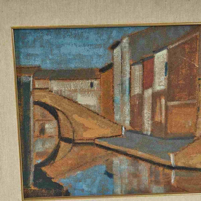 Comacchio, Oil on Panel Scene with Gilded Frame, 1970s