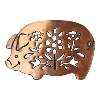 Vintage Copper Pig Motif Trivet For Sale
