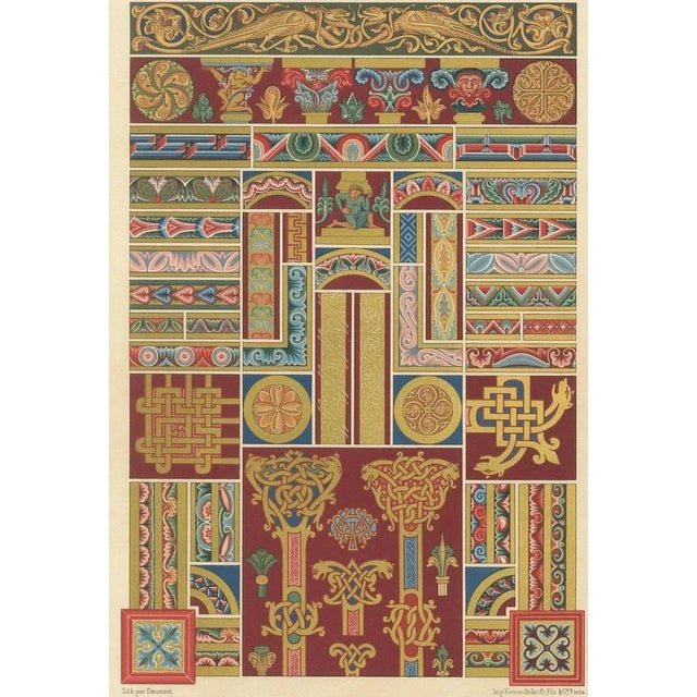 After Racinet, Middle Ages Decorative Ornament Rich Romanesque Borders & Motifs, 1869, Print For Sale - Image 5 of 10