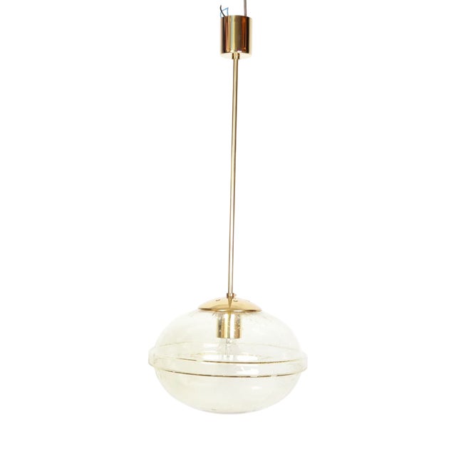 Mid-Century Modern Brass and Gold Glass Pendant from Kamenicky Senov, Former Czechoslovakia, 1970s For Sale