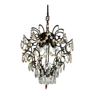 Vintage 1960s Bronze Crystal Amber Chandelier – 3 Light For Sale