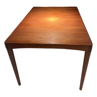 1960s Beautiful Danish Modern Teak Table With Inset Wood Joinery & Attached Leaf For Sale