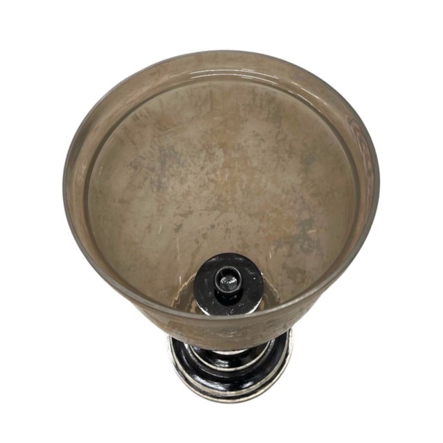 2000 - 2009 Vintage Smoked Glass Hurricane Candle Holder With Black & White Bone Inlay Base For Sale - Image 5 of 12