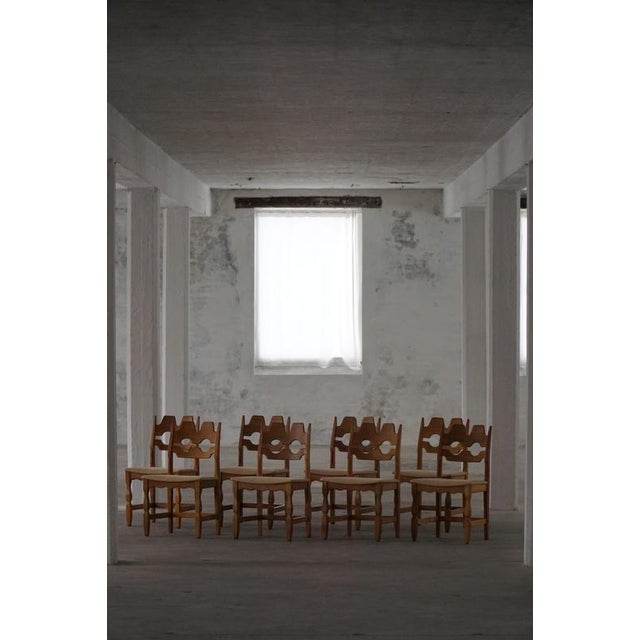 Razorblade Chairs in Oak and Hessian attributed to Danish Henning Kjærnulf, 1960s, Set of 8 For Sale - Image 18 of 18