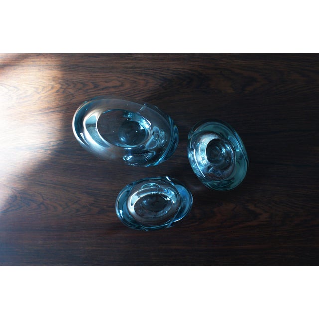 Blue Heart Vases by Per Lütken for Orrefors, Sweden, Set of 3 For Sale - Image 5 of 6