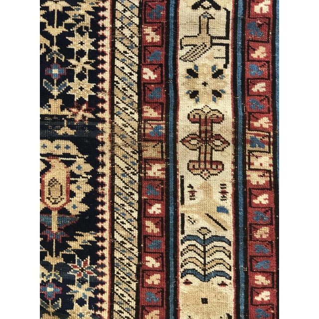 19th-Century Dark Blue & White Boteh and Birds Caucasus Runner Rug, 1890s For Sale - Image 9 of 17
