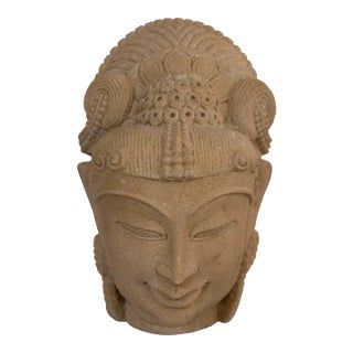 Vintage Carved Sandstone Goddess Diety Bust For Sale