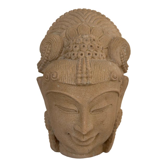 Vintage Carved Sandstone Goddess Diety Bust For Sale