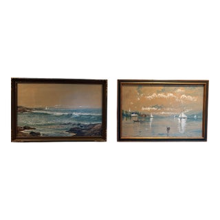 Matched Pair of 1909 Watercolors by Edmund Darch Lewis (1835–1910) | Hudson River School Artist's Seascapes For Sale