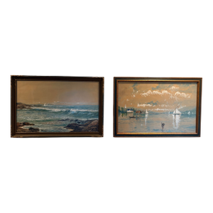 Matched Pair of 1909 Watercolors by Edmund Darch Lewis (1835–1910) | Hudson River School Artist's Seascapes