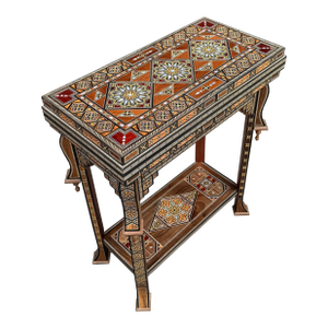 Late 20th Century Marquetry Wood Inlaid Folding Game Table for Chess, Backgammon and Cards