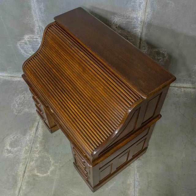 Edwardian Oak Roll Top Desk For Sale - Image 6 of 17