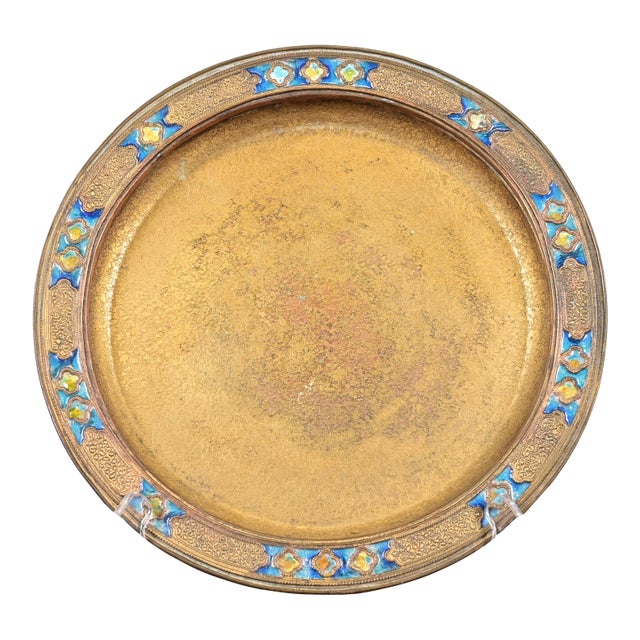 Louis Comfort Tiffany Furnaces Favrile Bronze Doré and Enamel Charger Plate or Tray, 1920s For Sale