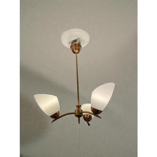 Copper Mid-Century Modern Three-Arm Pendant Light in Brass and Copper, 1950s, Swedish For Sale - Image 8 of 10