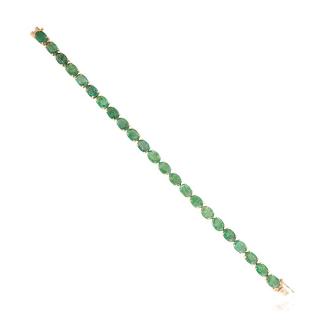 Mid 20th Century 14.49 Carat Certified Emerald Tennis Bracelet in 14k Solid Yellow Gold- 7 Inches For Sale - Image 5 of 13