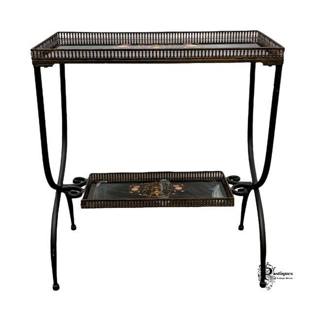 Vintage Traditional Rustic Style Floral & Scroll Glass and Wrought Iron