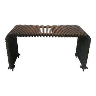 1970s Dramatic Slatted Waterfall Wood Console For Sale