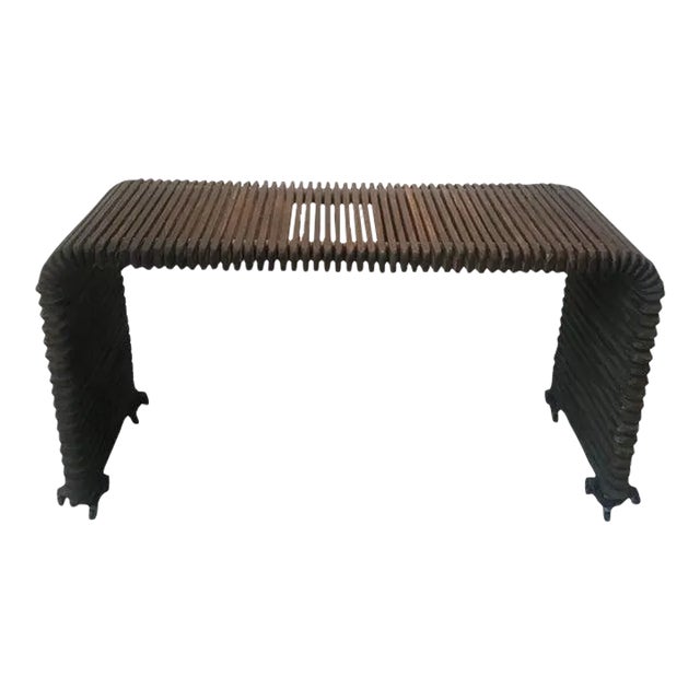 1970s Dramatic Slatted Waterfall Wood Console For Sale
