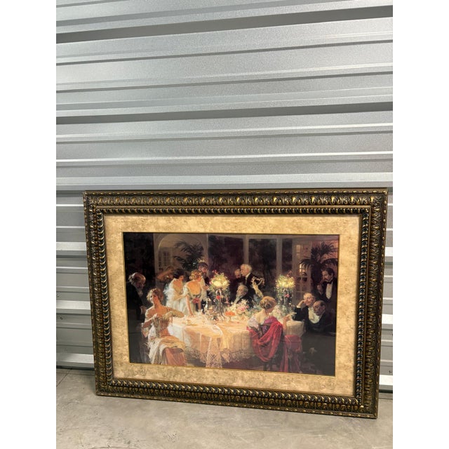 2000 - 2009 Large Scale Victorian-Era “Dinner Party” Scene Framed Art Print For Sale - Image 5 of 5