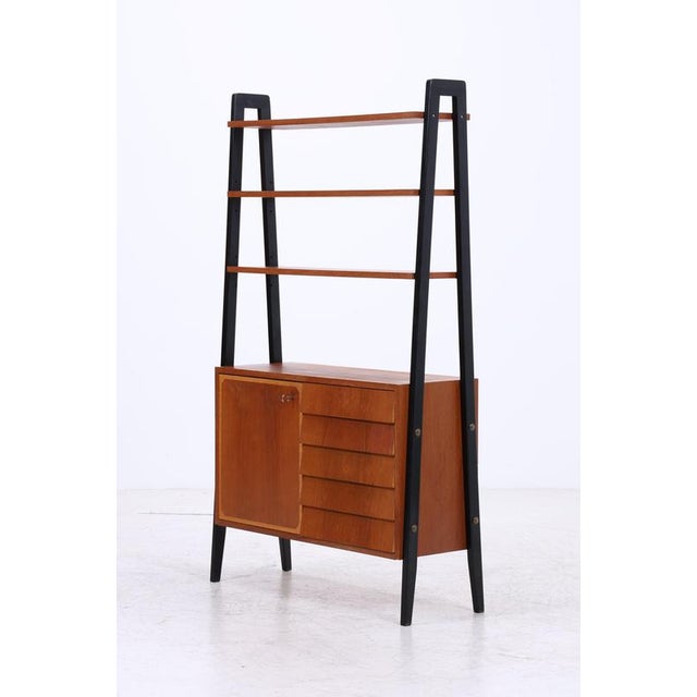 Mid-Century Vintage Teak Bookshelf with 5 Drawers and Door For Sale - Image 16 of 17