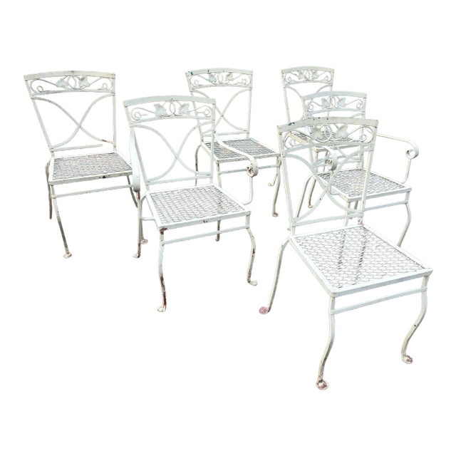 Vintage Salterini Mt. Vernon Wrought Iron Dining Chairs, 6 Pieces, Attributed For Sale